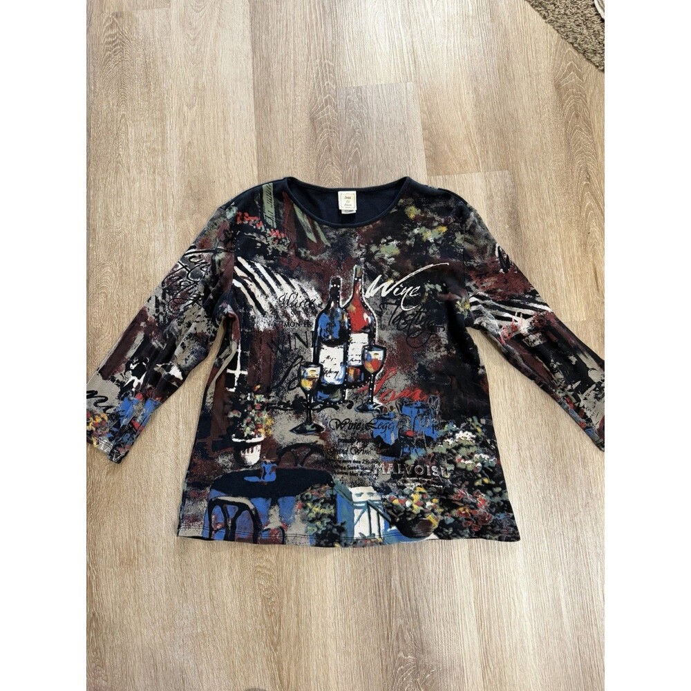 Jess And Jane USA Y2K Wine‎ Graphic Top 3/4 Sleeves Wine Mom Large